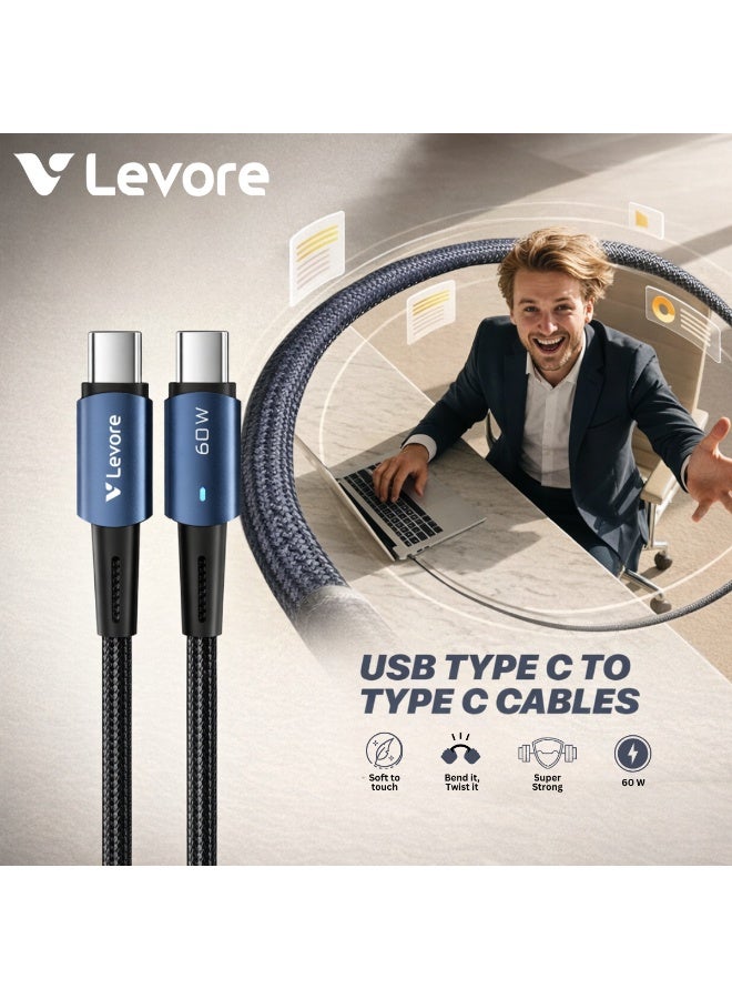LEVORE 1M Nylon Braided 60w USB C to USB C Cable - LC5212-BL - Image 3